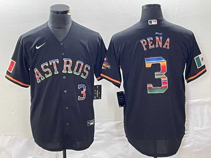 Men%27s Houston Astros #3 Jeremy Pena Number Black Rainbow World Serise Champions Patch Cool Base Stitched Jersey->houston astros->MLB Jersey